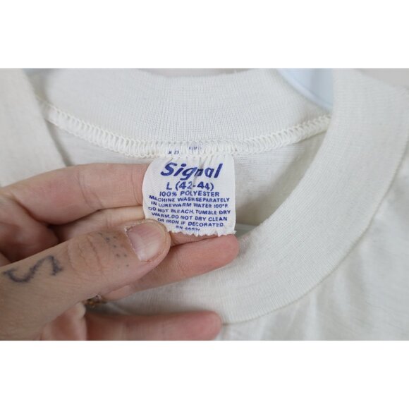 Vintage 70s Womens Large Sheer Snow Country Snowflake Skiing T-Shirt White USA - Picture 9 of 14